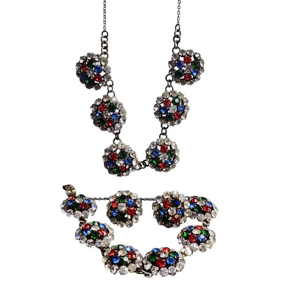 Vintage Possibly Czech Blingy Rhinestone & Brass Parure (A3809) - Picture 2 of 12